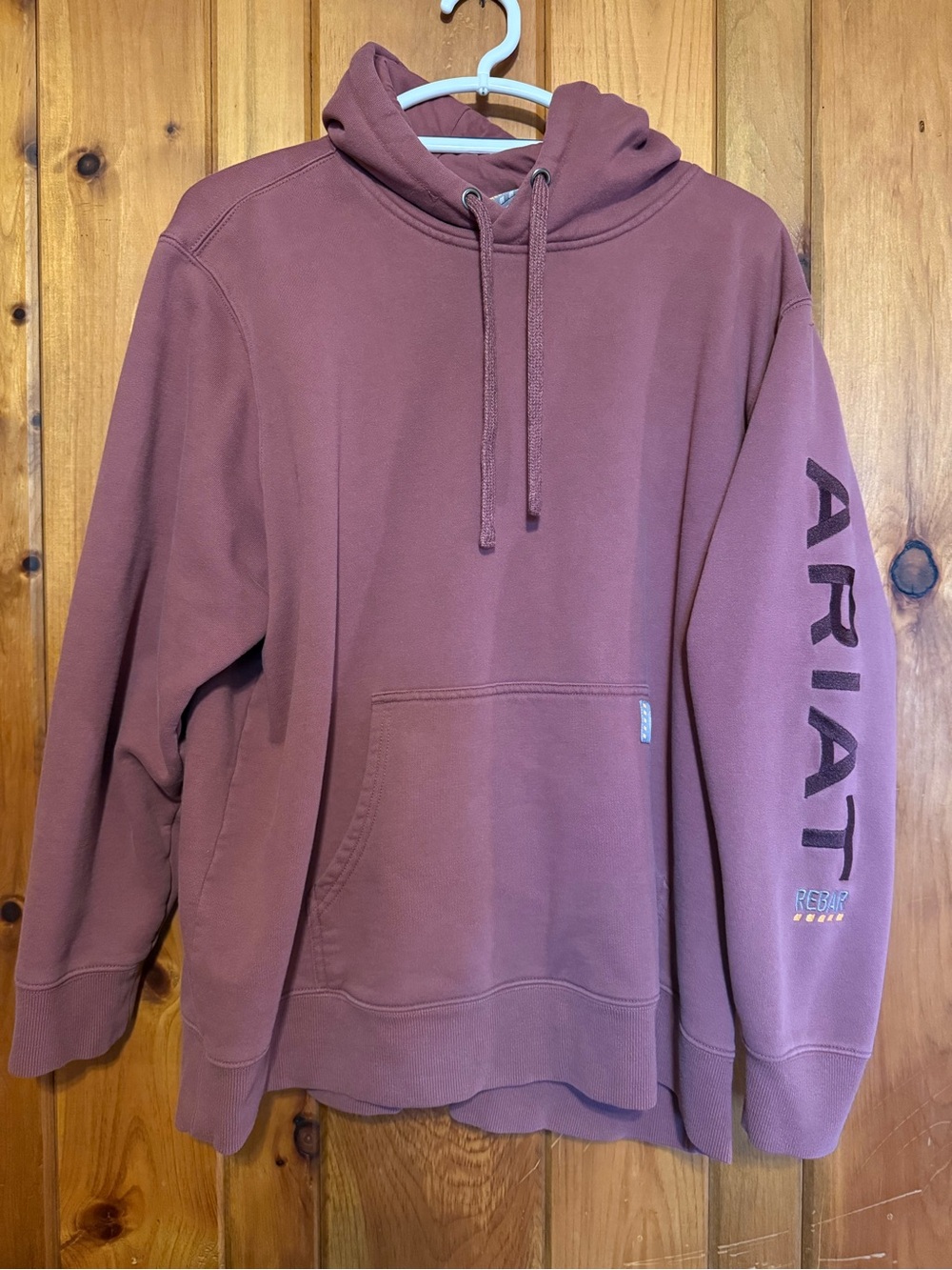 Ariat Rebar Dusty Rose Logo Sleeve Pullover Hoodie